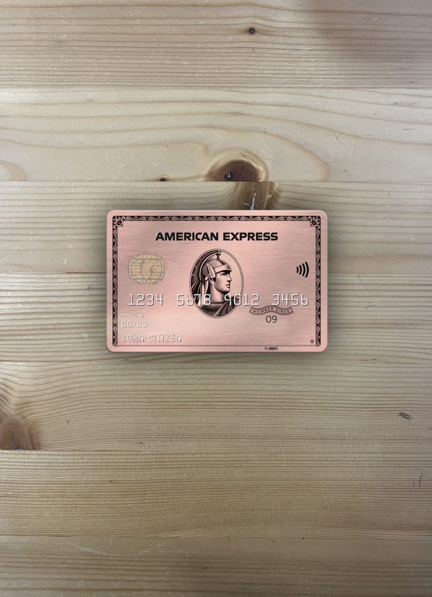 USA University of Southern Indiana bank AMEX rose gold metal card photolook front